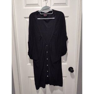 Torrid Womens Waffle Knit Blouse Size 4 Black‎ Button Up Short Sleeve Top